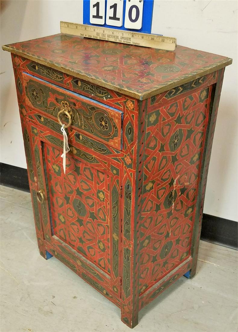INDO PAINTED 1 DRAWER OVER 1 DOOR STAND. 26"H X 16 3/4"W X 11 1/4"D (1 of 6)