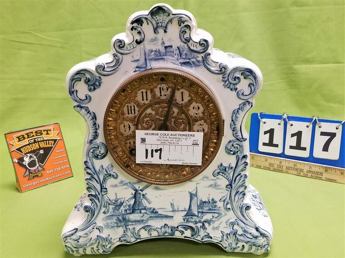 ANSONIA ROYAL BONN CASE "DELFT" MANTEL CLOCK. 11"H X 10"W X 4 1/2"D (1 of 10)