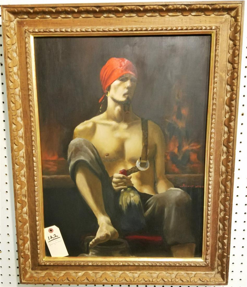 FRAMED O/C "SELF PORTRAIT WITH RUM" SGND JEREMY WILSON. 24" X 18" (1 of 3)