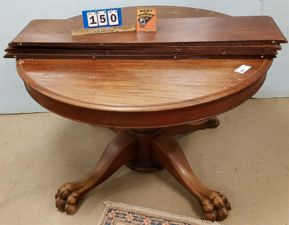 VICT WALNUT 4' DIAM PED BASE EXTENSION TABLE W/4 LEAVES (1 of 5)