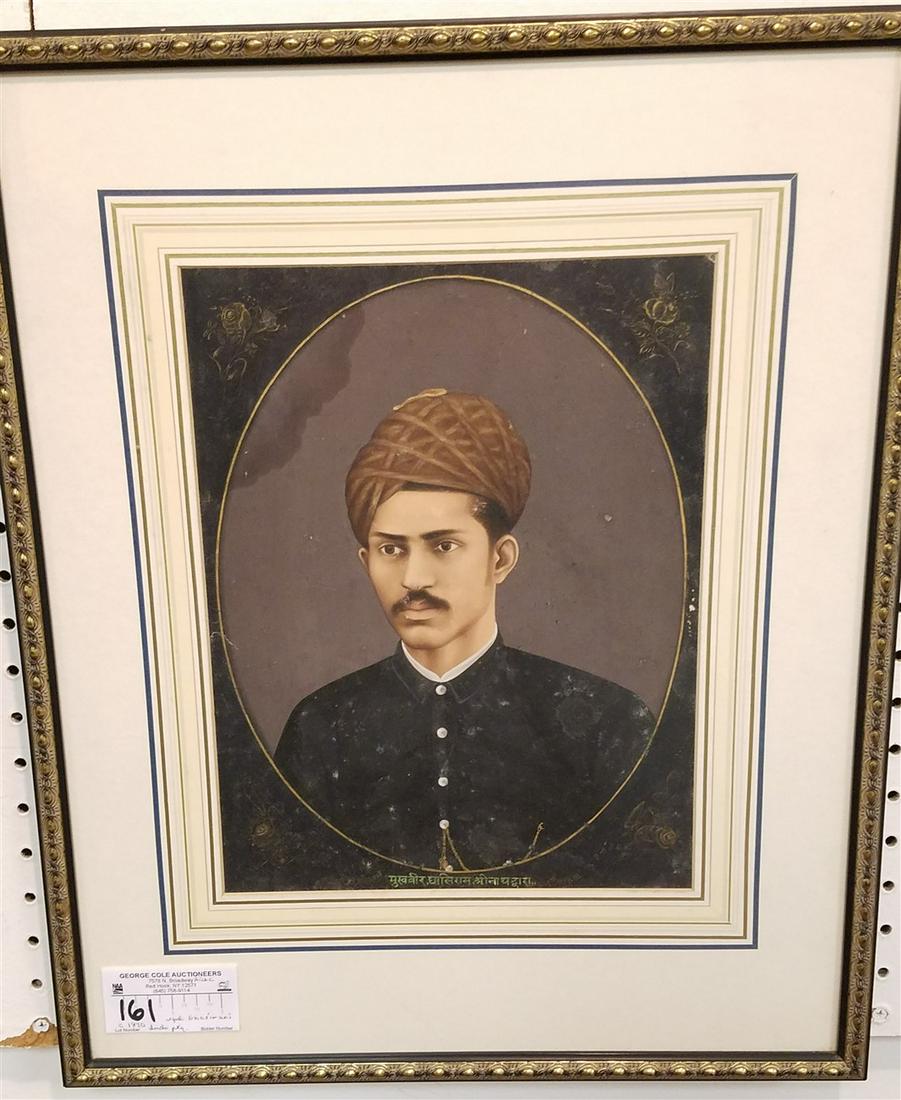 FRAMED INDO PTG OF A YOUNG WOMAN SGND GHASIRANI NATHDWARA SCHOOL C 1890 W/CHRISTIES LABEL ON BACK. (1 of 3)