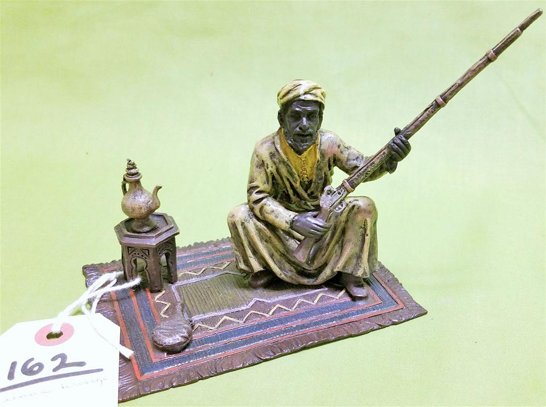 VIENNA BRONZE ARAB W/RIFLE. 5"H X 5"W X 3 1/2"D SIGNED B BERGMAN (1 of 6)