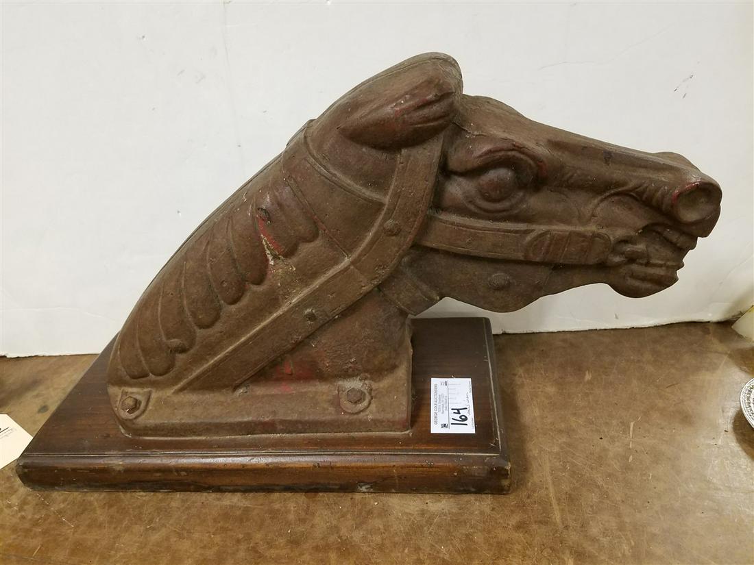 CAST IRON SCULPTURE OF A HORSE HEAD. 11 1/2"H X 21 1/2W X 6 1/2"D (1 of 7)