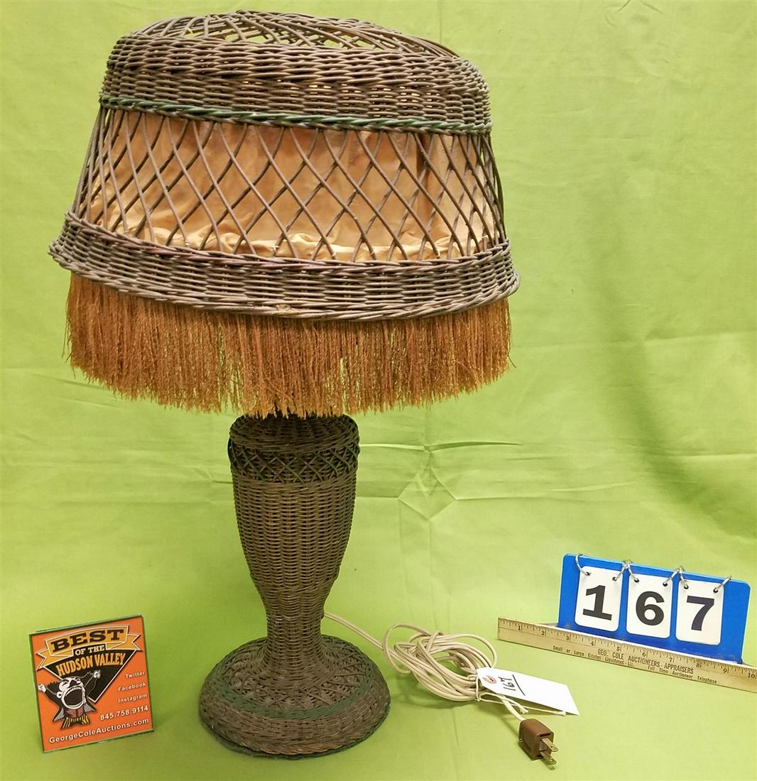 WICKER LAMP PLUS SHADE. 2'H X 15" DIAMETER. (1 of 4)