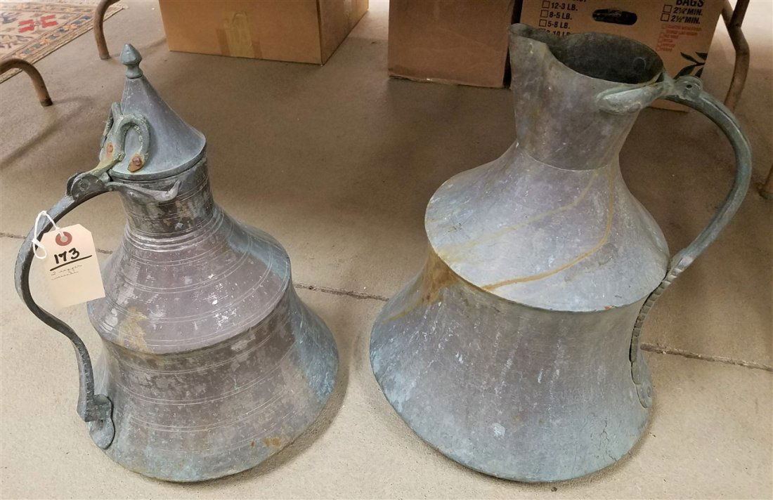 LOT OF 2 COPPER VESSELS. 17"H X 15" DIAMETER + 19"H X 14 1/2" DIAMETER (1 of 1)