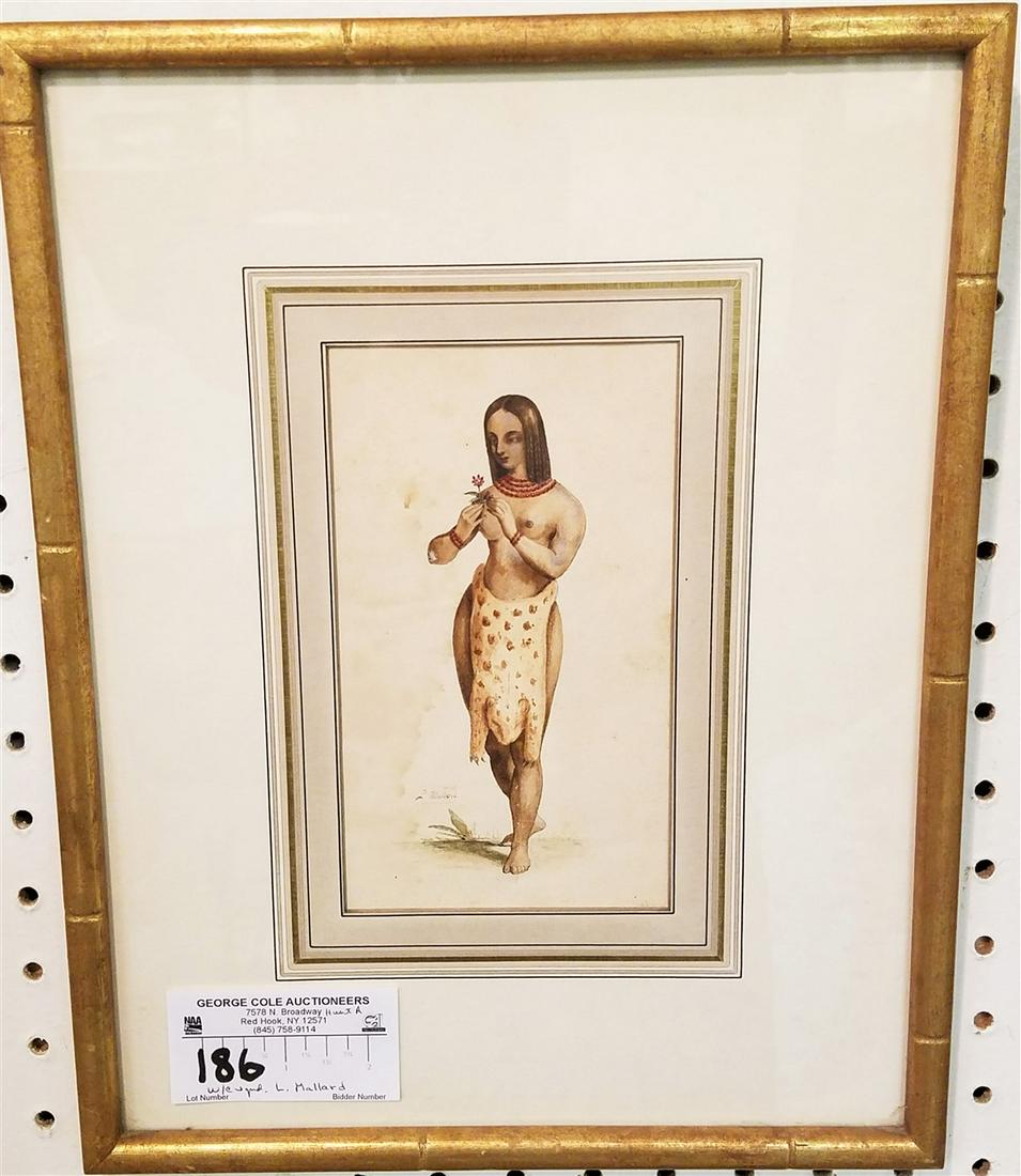 FRAMED W/C OF A WOMAN SGND. L. MALLARD 7" X4" (1 of 1)