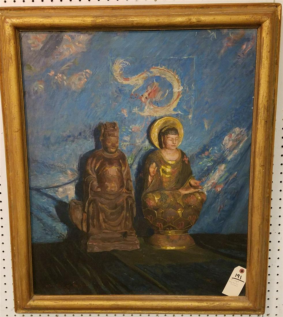 FRAMED O/C STILL LIFE W BUDDHA SGN. HELEN XAVIER DU MEND 30"X25" (1 of 4)