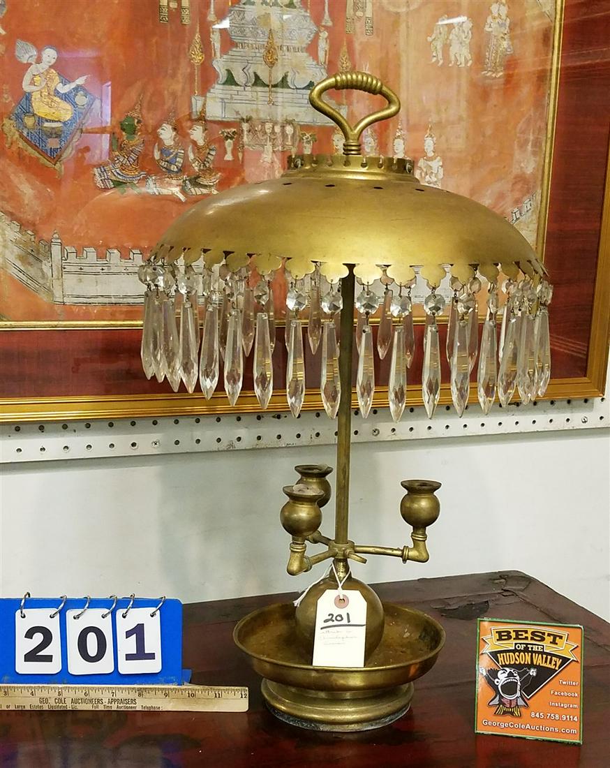 ATTR. CHRISTOPHER DRESSER VICT. BRASS CANDLE LAMP 2' H X14"DIAM (1 of 5)