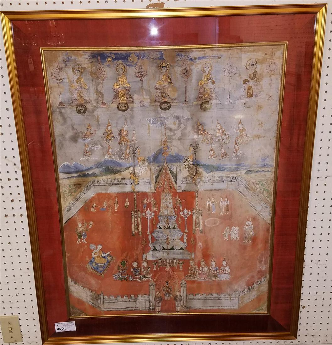 FRAMED 18TH C/19THC THAI TANKA 36"X27.5" PTG ON FABRIC (1 of 11)