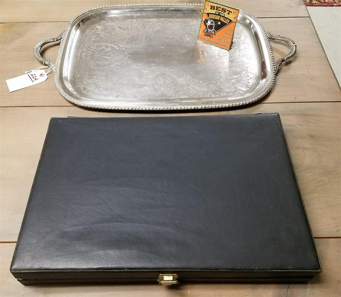 SILVERPLATE SERVING TRAY W/SILVERPLATE FLATWARE SERVICE FOR 12 (1 of 8)