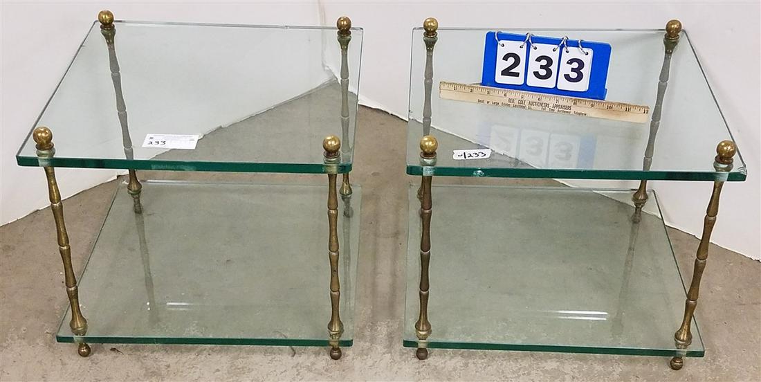 PR BRASS SUPPORT 2 TIER GLASS END STANDS 16"H X 18"SQ (1 of 2)