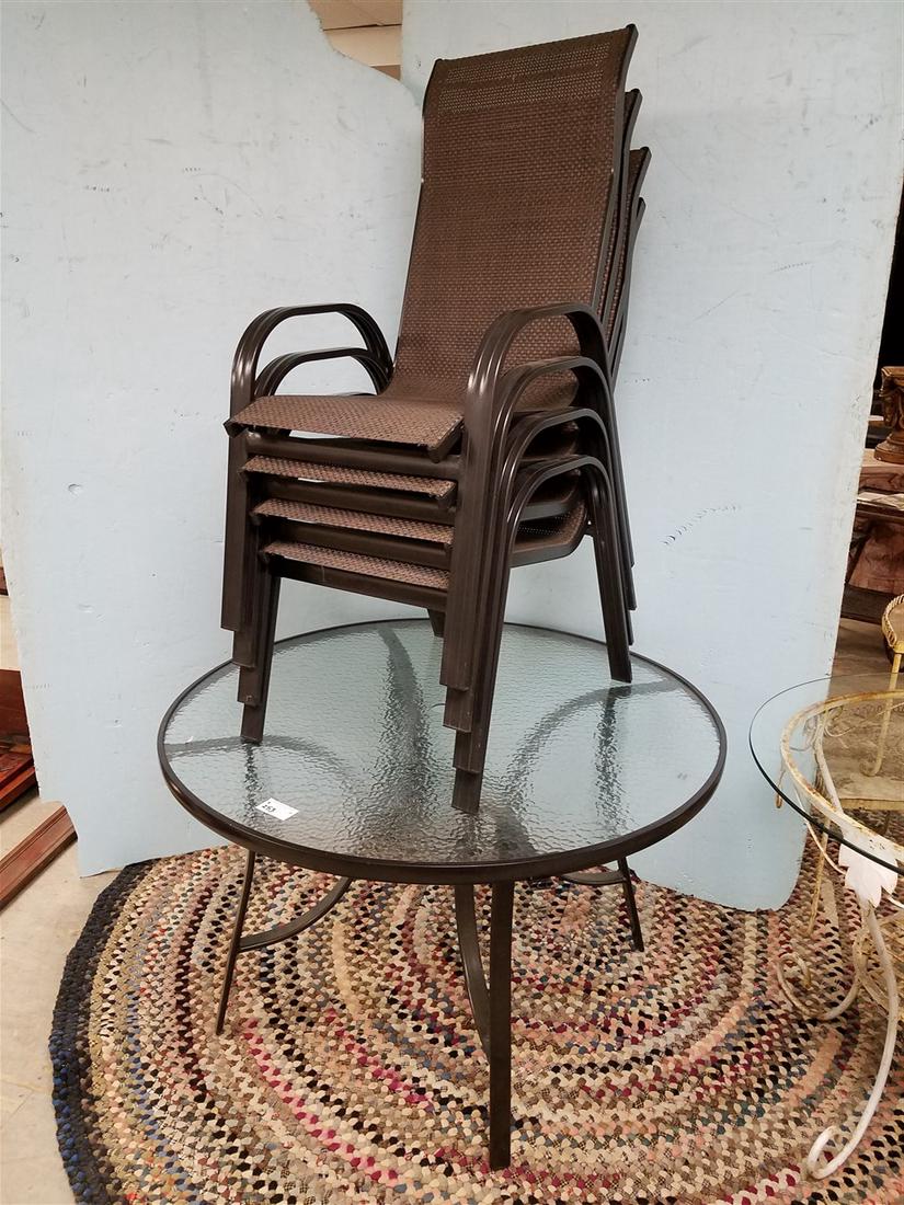 GLASS TOP 4" DIAM PATIO TABLE W/4 CHAIRS (1 of 4)