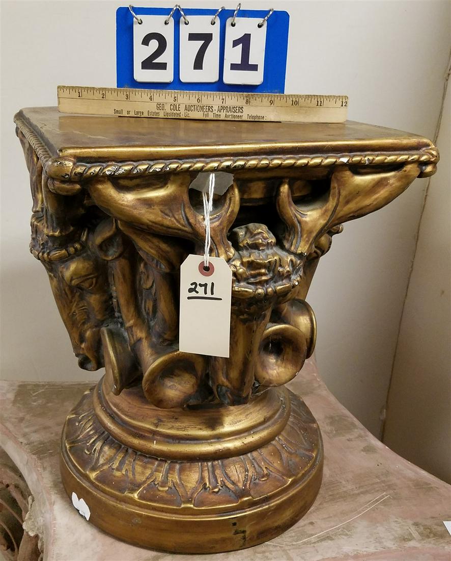 GILT PLASTER CAPITAL STAND 17"H X 14"SQ: GILT PLASTER CAPITAL STAND 17"H X 14"SQ