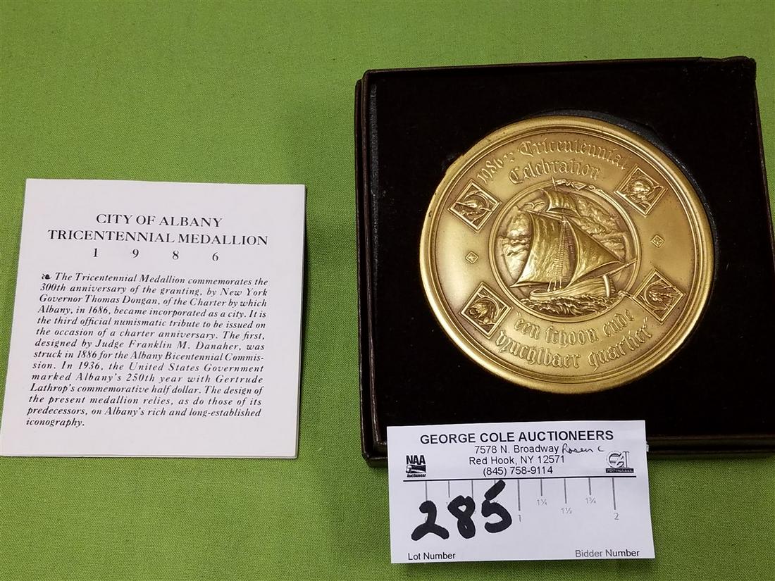 CITY OF ALBANY TRI CENTENNIAL BRONZE MEDALLION 1986 3-1/2" DIAM (1 of 2)