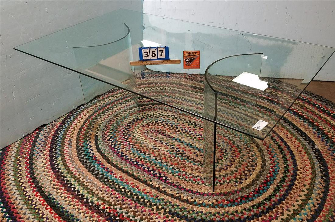 MODERN GLASS PED BASED GLASS TOP DINING TABLE 28"H X 42"W X 6'L: MODERN GLASS PED BASED GLASS TOP DINING TABLE 28"H X 42"W X 6'L