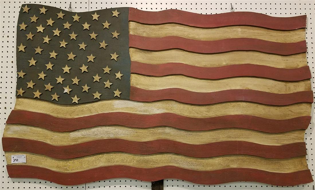 FOLK ART WOODEN FLAG 34" X 57": FOLK ART WOODEN FLAG 34" X 57"
