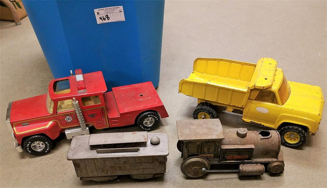 TUB TOY VEHICLES TONKA DUMP TRUCK, NYLINT FIRETRUCK, TIN FIRE ENGINE & CAR (1 of 4)