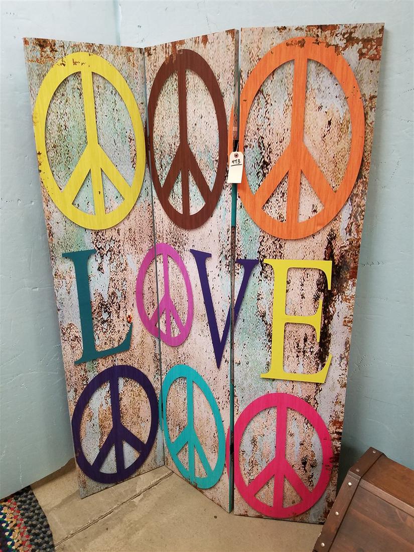3 FOLD PEACE & LOVE SCREEN 71"H X 16"W EA SECTION (1 of 3)