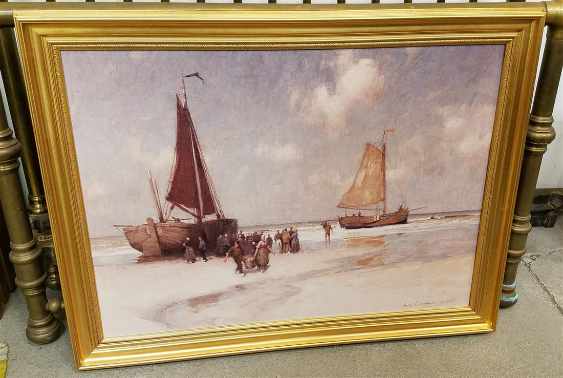 FRAMED PRINT ON CANVAS SHORE SCENE 28.5"X39.5" (1 of 2)