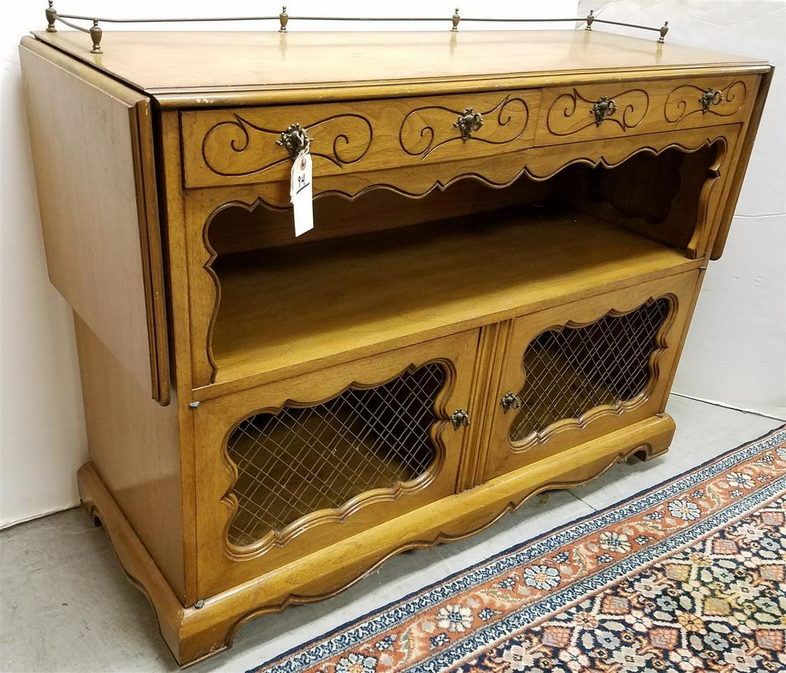 FRUITWOOD DROP LEAF SERVER 3'H X 4'W X 18"D CLOSED OPEN 6'6"W (1 of 7)