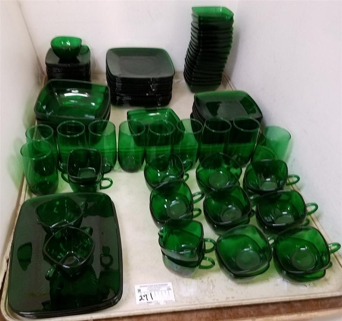 TRAY 113 PC. MID CENTURY GREEN GLASS DINNER SERVICE (1 of 6)