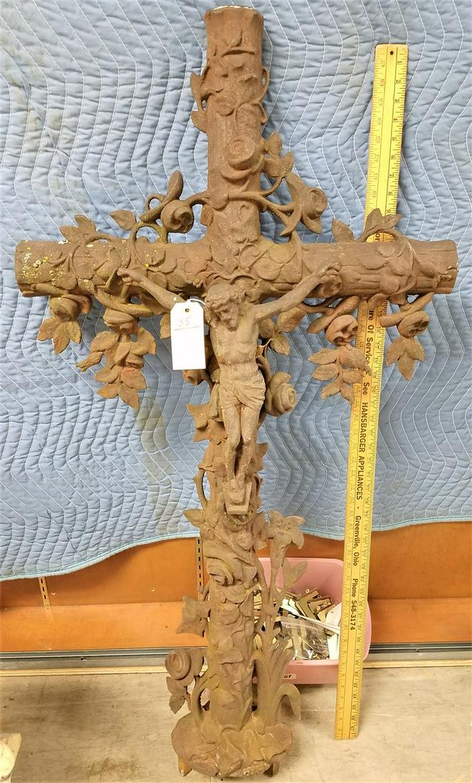 19TH C CAST IRON CROSS 47 1/2"H X 25"W (1 of 4)