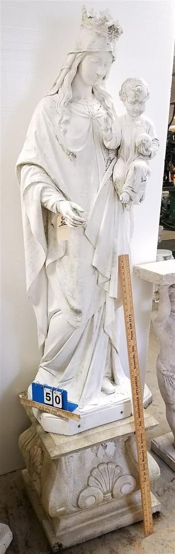 FIBERGLASS HOLY MOTHER AND CHILD 5'2"H ON CAST CEMENT BASE 19 1/2"H X 20" SQ (1 of 6)