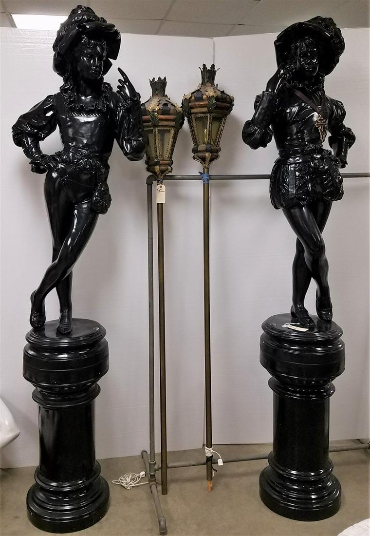 PR FIBERGLASS FIGURES ON PEDESTALS 8' X 16" DIAM W/ METAL TORCHERES 7'3"H (1 of 12)