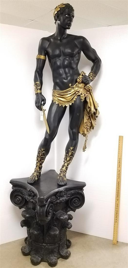 FIBERGLASS MALE FIGURE 6' W/ METAL DAGGER ON FIBERGLASS CAPITOL BASE 30 1/ 2' SQ- 8' 6 1/2" TOT (1 of 7)