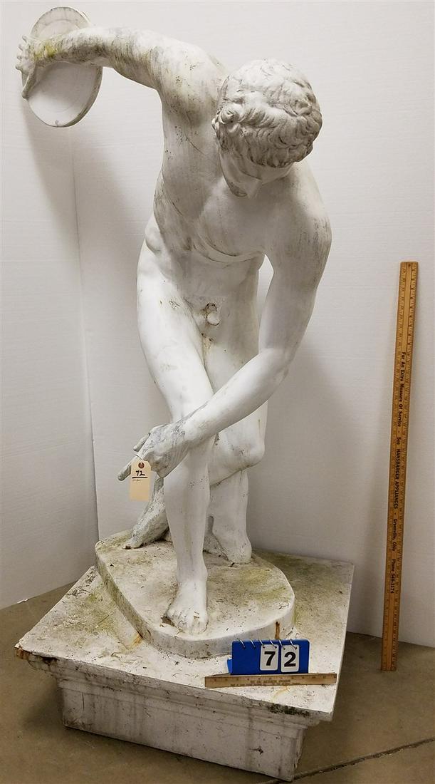 FIBERGLASS DISCUS THROWER STATUE 64"H ON FIBERGLASS BASE 10 1/2"H X 31" SQ (1 of 5)