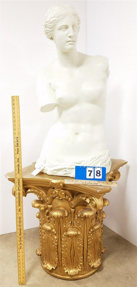FIBERGLASS VENUS DE MILO TORSO 40"H X 20"W X ON GILT FIBERGLASS CAPITOL 28 1/2"H X 27 1/2"SQ (1 of 8)