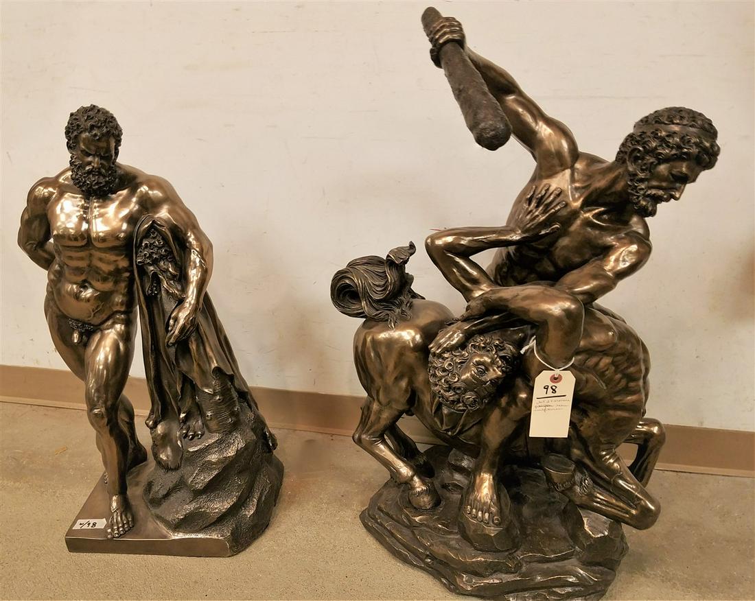 LOT 2 VERONEUS RESIN STATUES HERCULES 29"H AND GROUP W/ CENTAUR 33" (1 of 6)