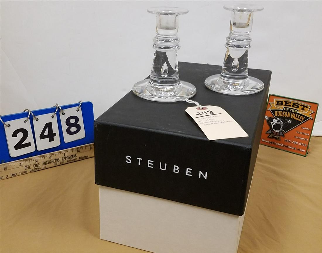 STEUBEN PR LOW TEAR DROP CANDLESTICKS 4 1/2" (1 of 2)
