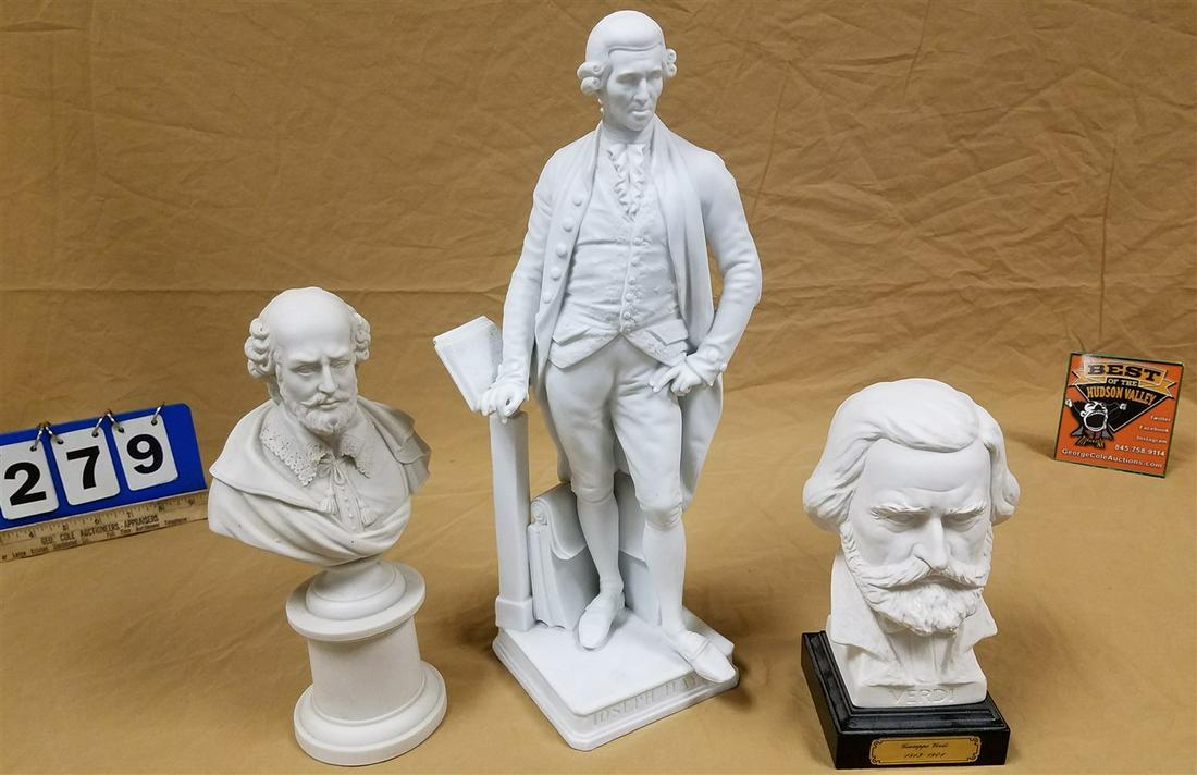 TRAY 2 PC VINTAGE PARIAN FIGURE OF JOSEPH HAYDEN (BOOK REGLUED) 16 1/4" SHAKESPEARE BUST 11" AND (1 of 6)