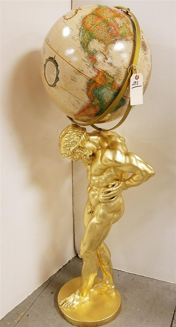 GILT FIBERGLASS STATUE OF HERCULES SUPPORTING 16" DIAM REPLOGLE WORLD GLOBE 51" (1 of 6)