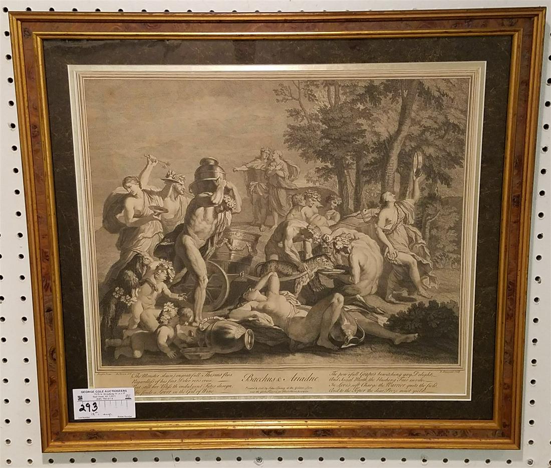 FRAMED 18TH C ENGLISH ENG. BACCHUS & ARIADNE 15" X 17 1/2" (1 of 5)