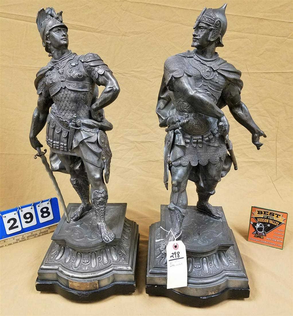 PR. 19TH C WHITE METAL ROMAN SOLDIER GARNITURES 24 1/2" (1 of 2)