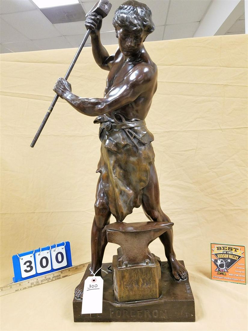19TH C WHITE METAL STATUE "LE FORGERON" SGND. E PICAULT 31" (1 of 6)