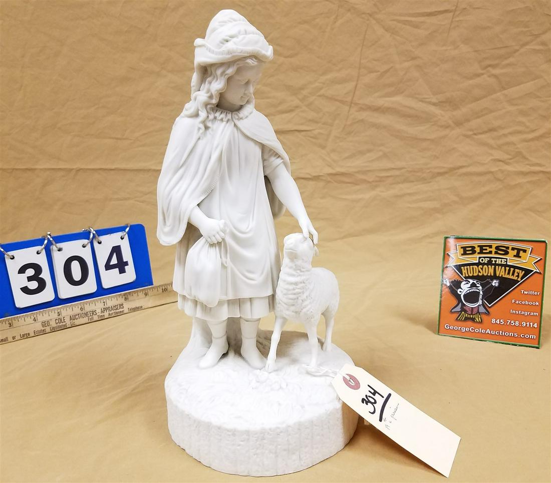 19TH C PARIAN GIRL W/ LAMB 12"H X 6"D (1 of 2)