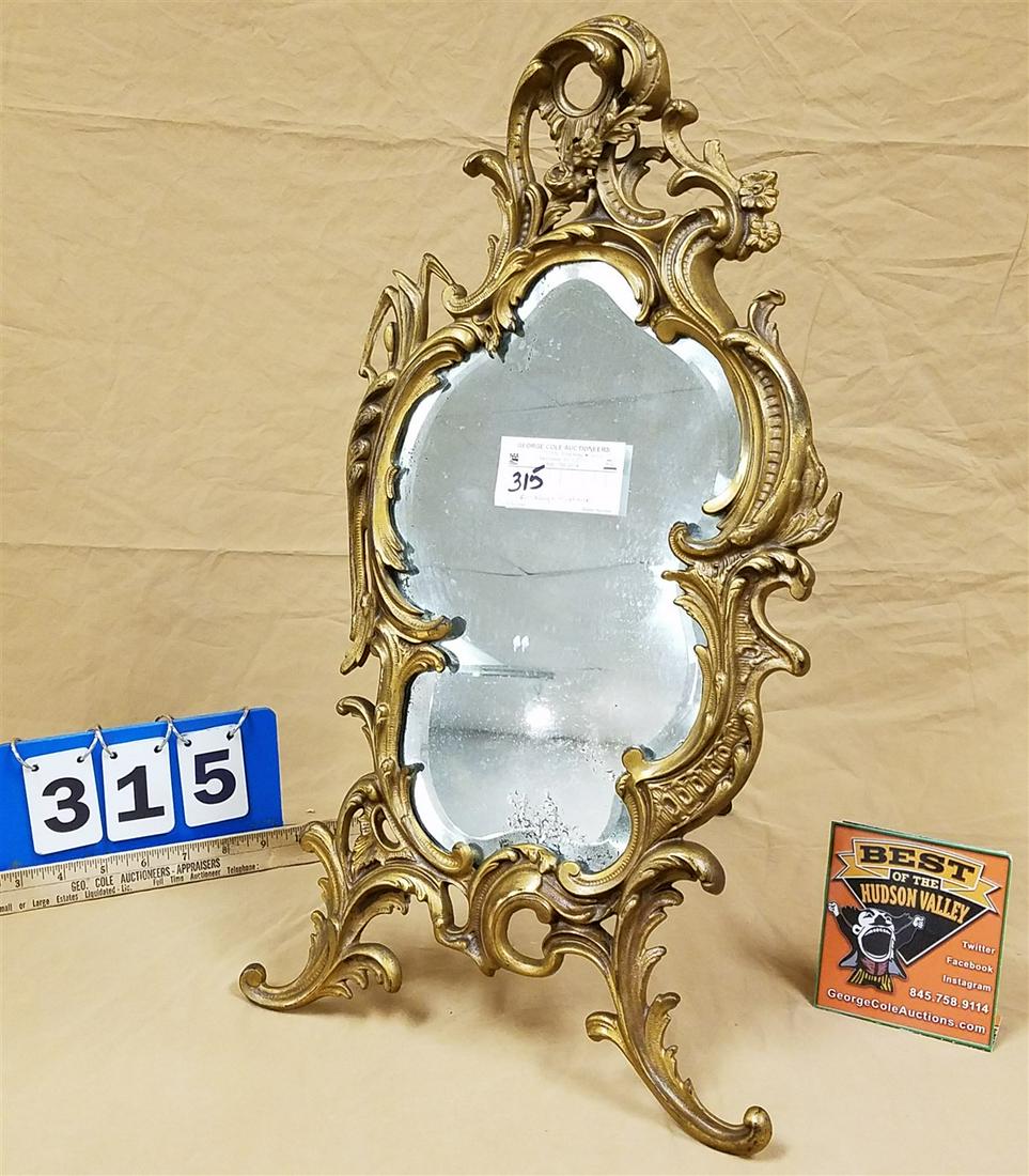 BRADLEY & HUBBARD GILT CAST IRON FRAMED BEVELED DRESSER MIRROR 22"H X 12 1/2" W (1 of 2)