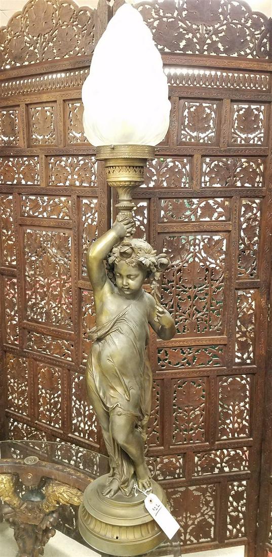 VICT. WHITE METAL FIGURAL NEWEL POST LAMP 46"H X 9" DIAM-BASE (1 of 4)