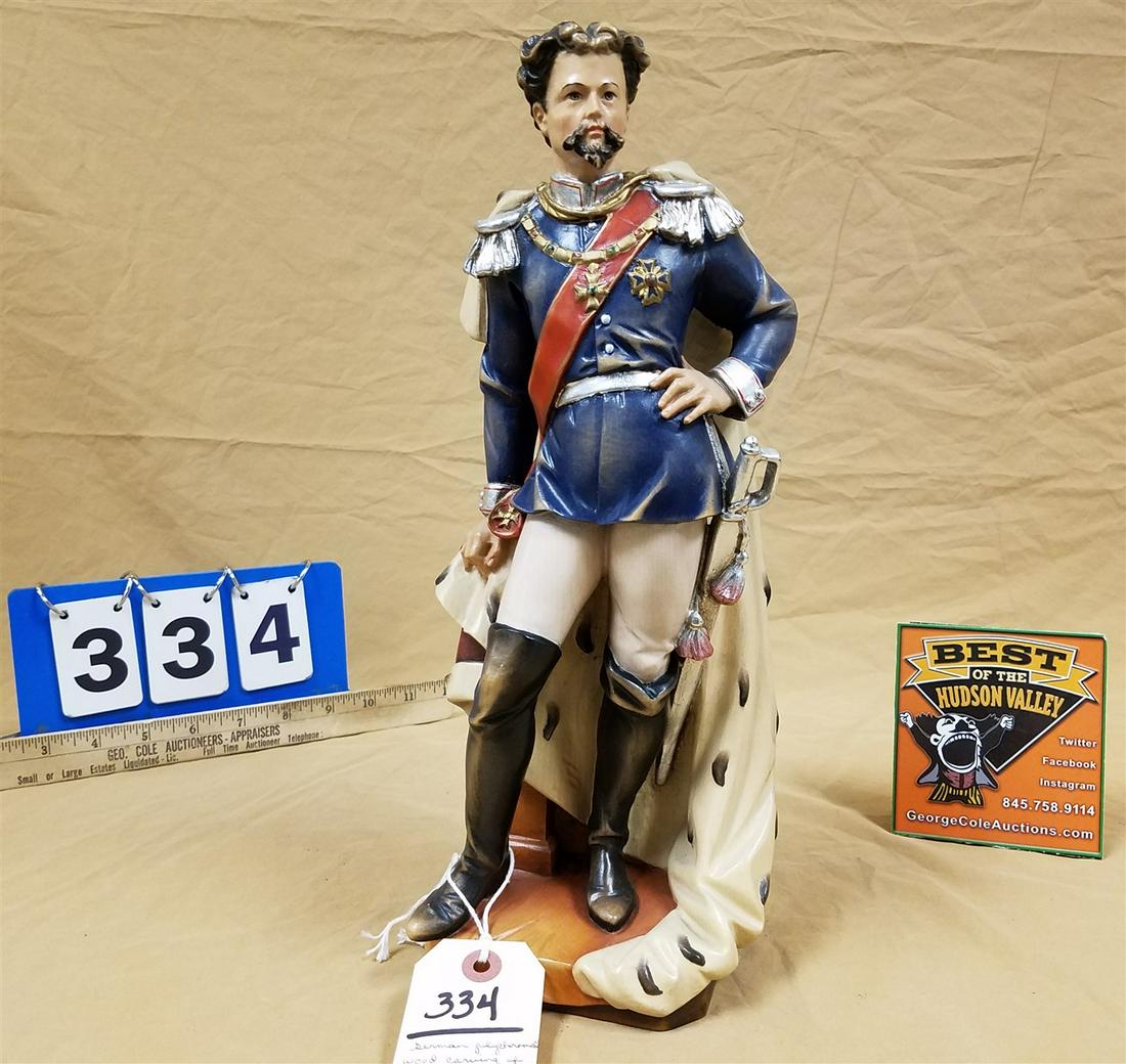 GERMAN POLYCHROMED WOOD CARVING OF KING LUDWIG MARTIN WAGNER: GERMAN POLYCHROMED WOOD CARVING OF KING LUDWIG MARTIN WAGNER