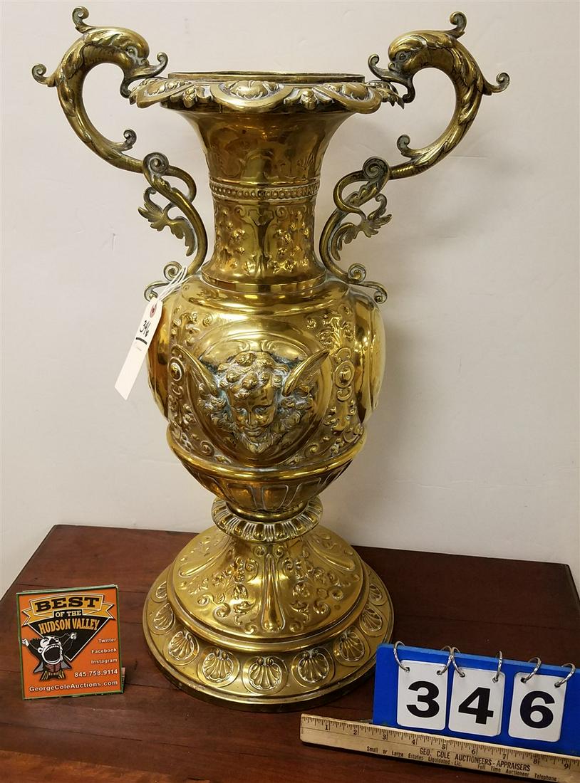 19TH C EMBOSSED BRASS URN 24" (1 of 2)