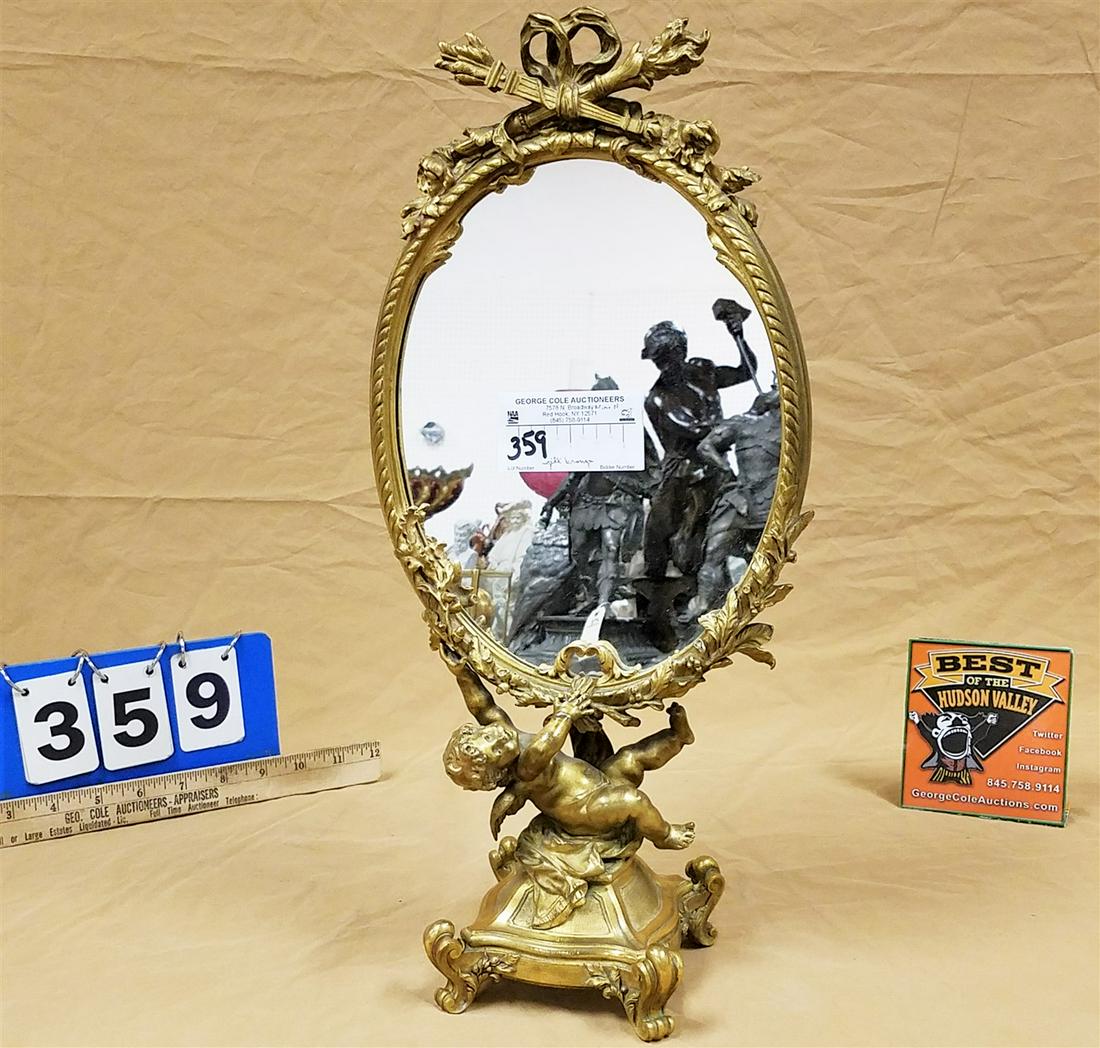 GILT BRONZE DRESSER MIRROR 18" H X 8 1/2" W (1 of 4)