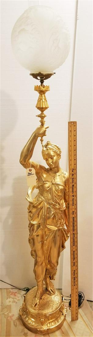 VICT/ GILT WHITE METAL FIGURAL FLOOR LAMP 68" (1 of 3)