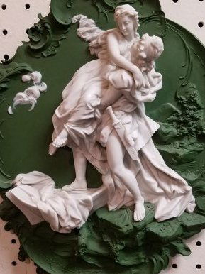 GERMAN BISQUE HIGH RELIEF PLAQUE 14" X 10 1/2" (1 of 2)