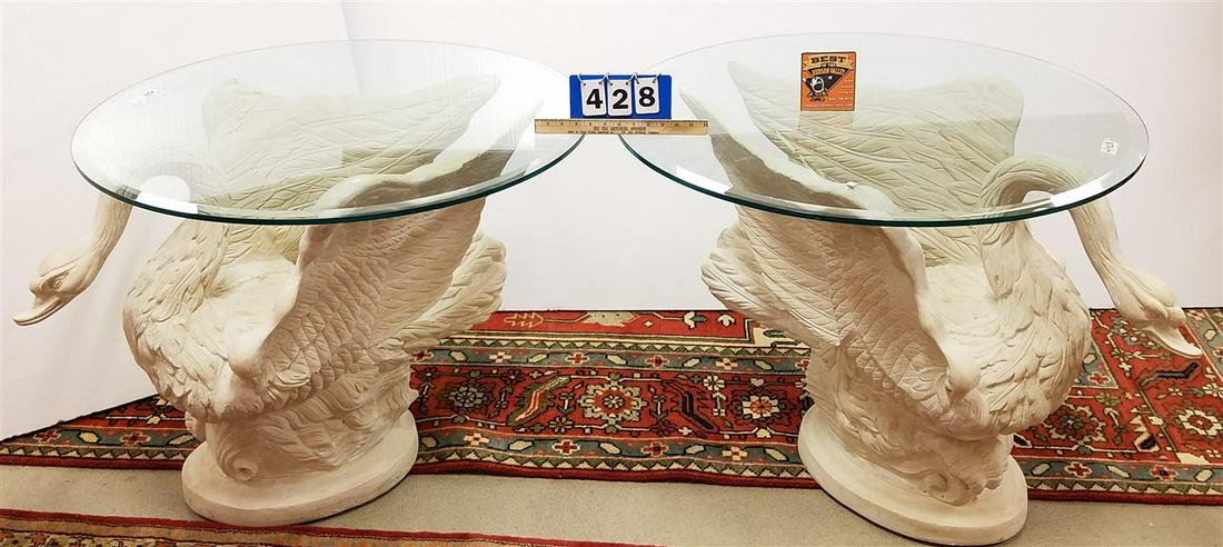 PR. FIBERGLASS SWAN BASE GLASS TOP END STANDS 29 1/2"H X 3'DIAM. (1 of 5)