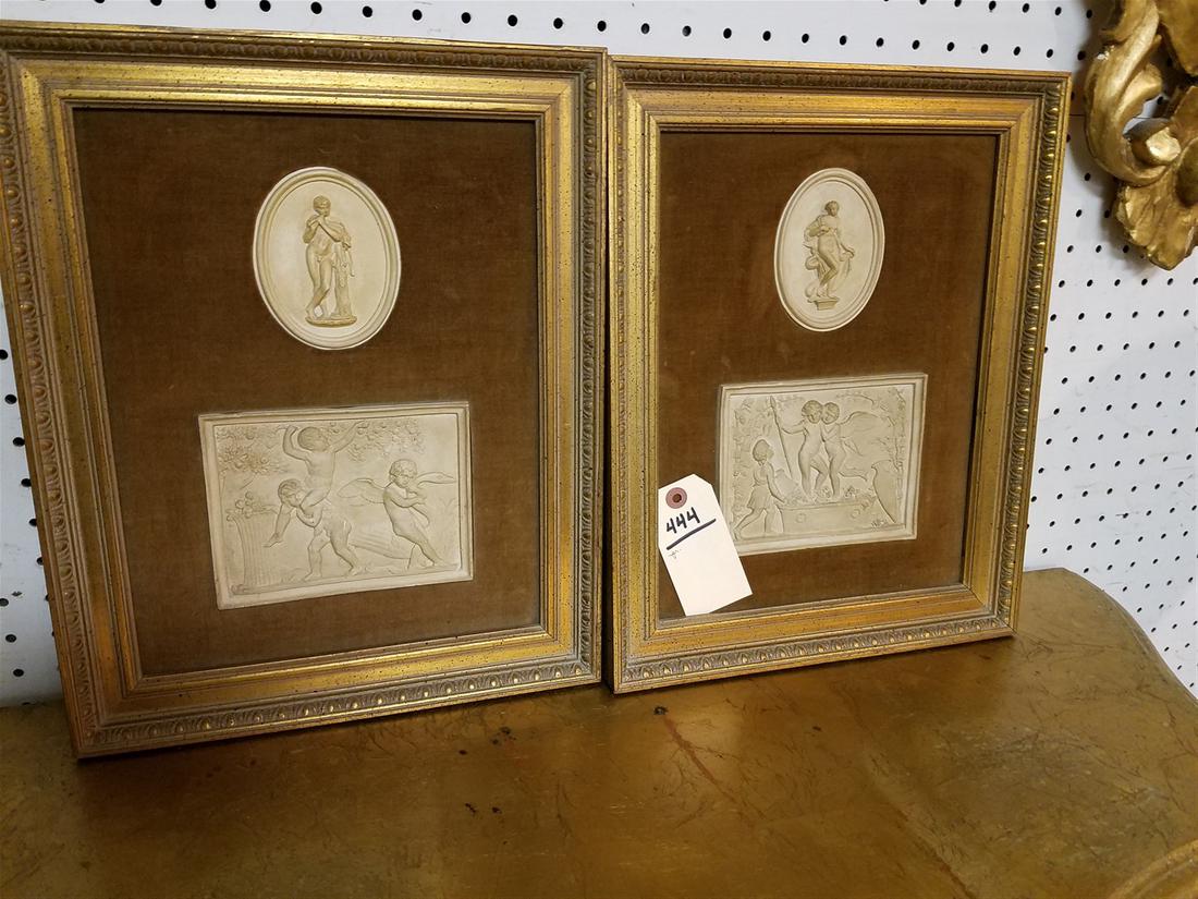 PR. FRAMED PLASTER MEDALLIONS 15" X 12" (1 of 4)