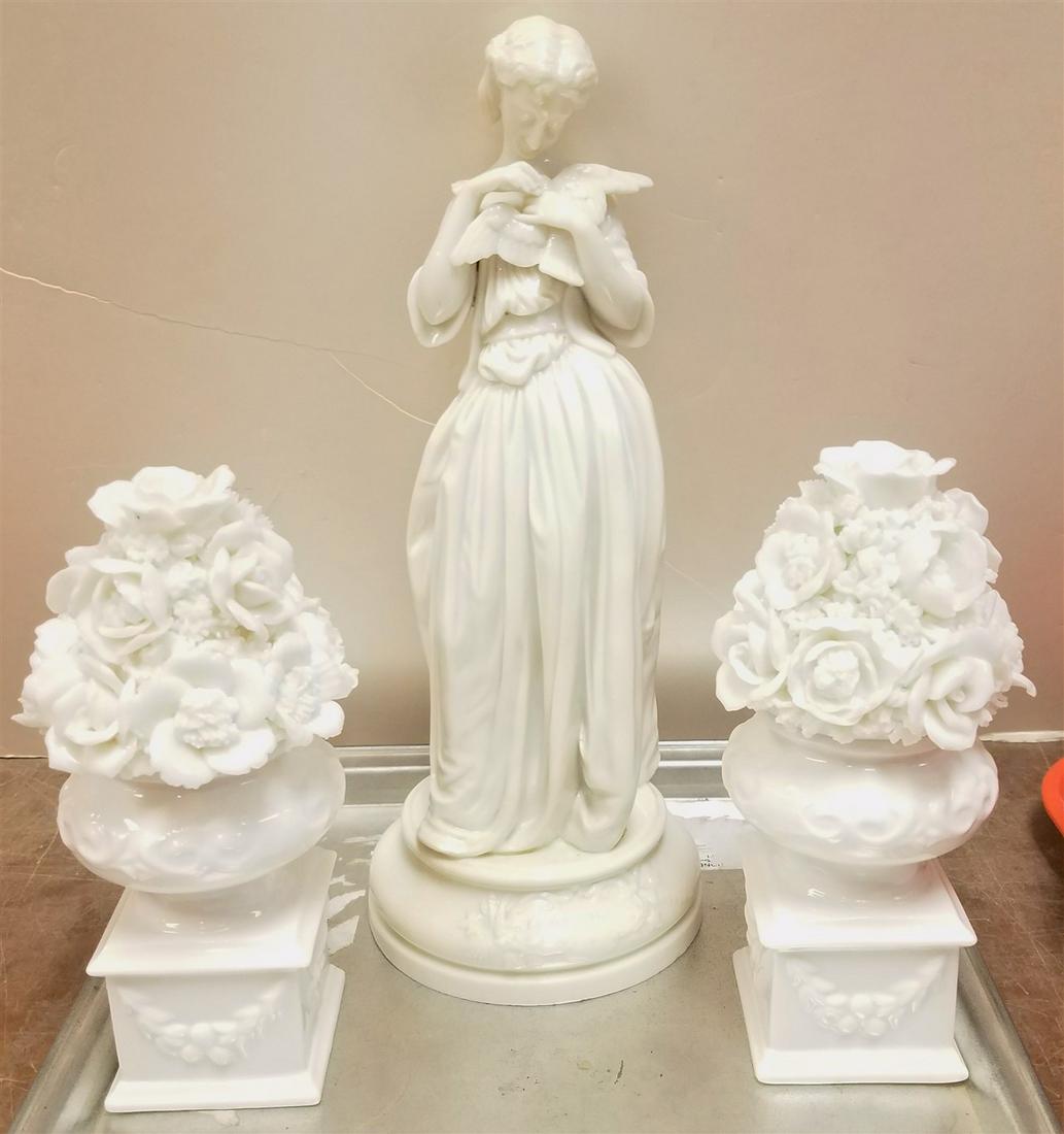 TRAY GLAZED PORCELAIN;FIGURE LE MESSAGER 10 1/2" & PR. URNS 6 1/2" (1 of 3)