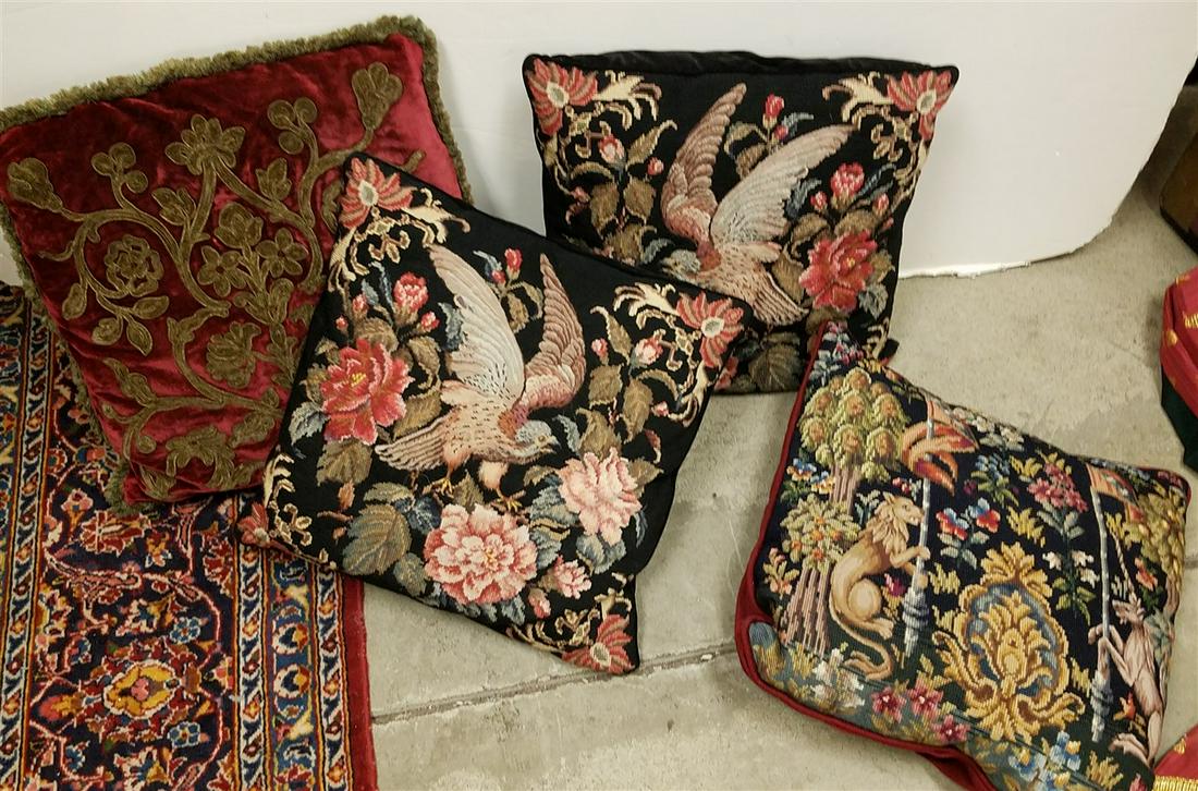 BX 4 PILLOWS 3 NEEDLEPOINT, 1 METAL THREAD ON VELVET (1 of 4)